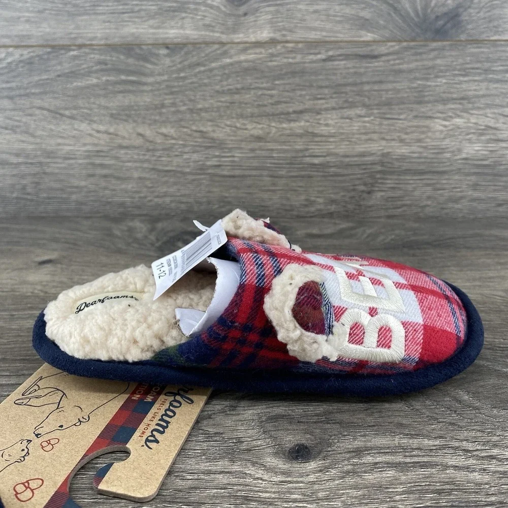 Lil Bear Dearfoam Slippers Youth Size 11- 12‎ Plaid Red Blue